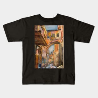 Via Dolorosa Arch of ecce homo Jerusalem. Painting on silk Kids T-Shirt